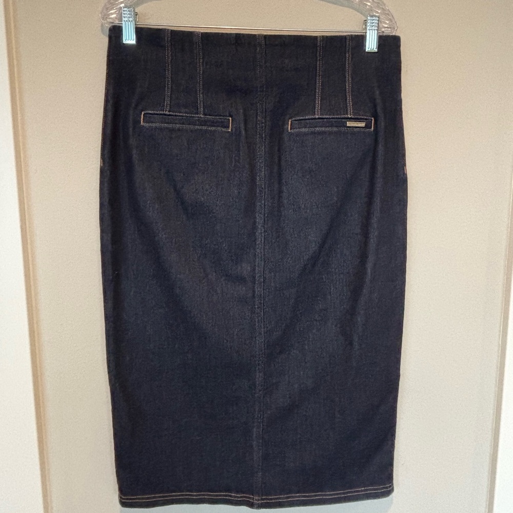 White House Black Market Dark Blue Denim Button-Front Pencil Skirt 015 - Picture 2 of 8